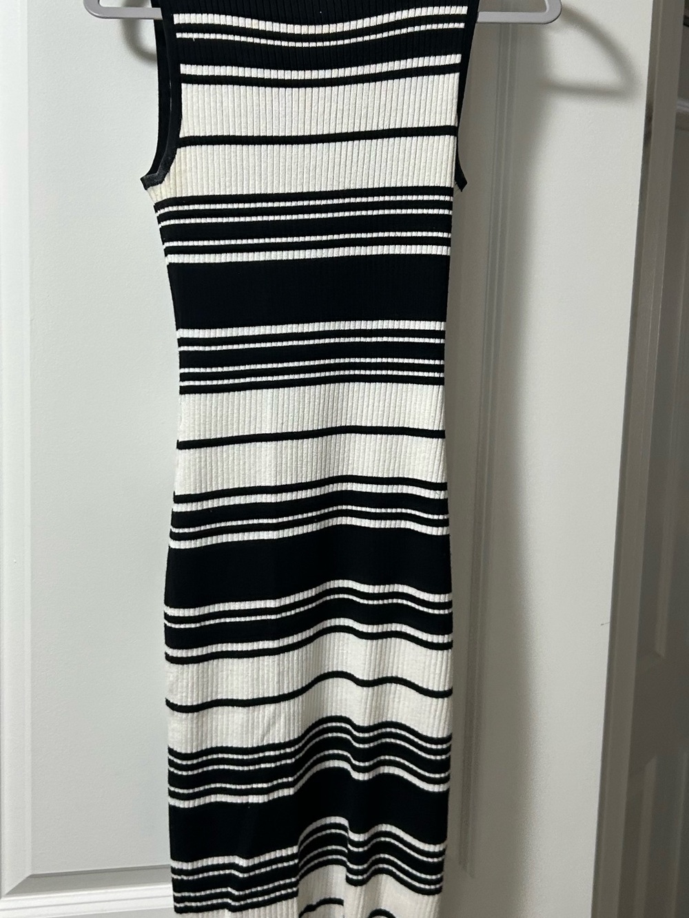 Say What? Black and White Striped Sleeveless Knit Dress